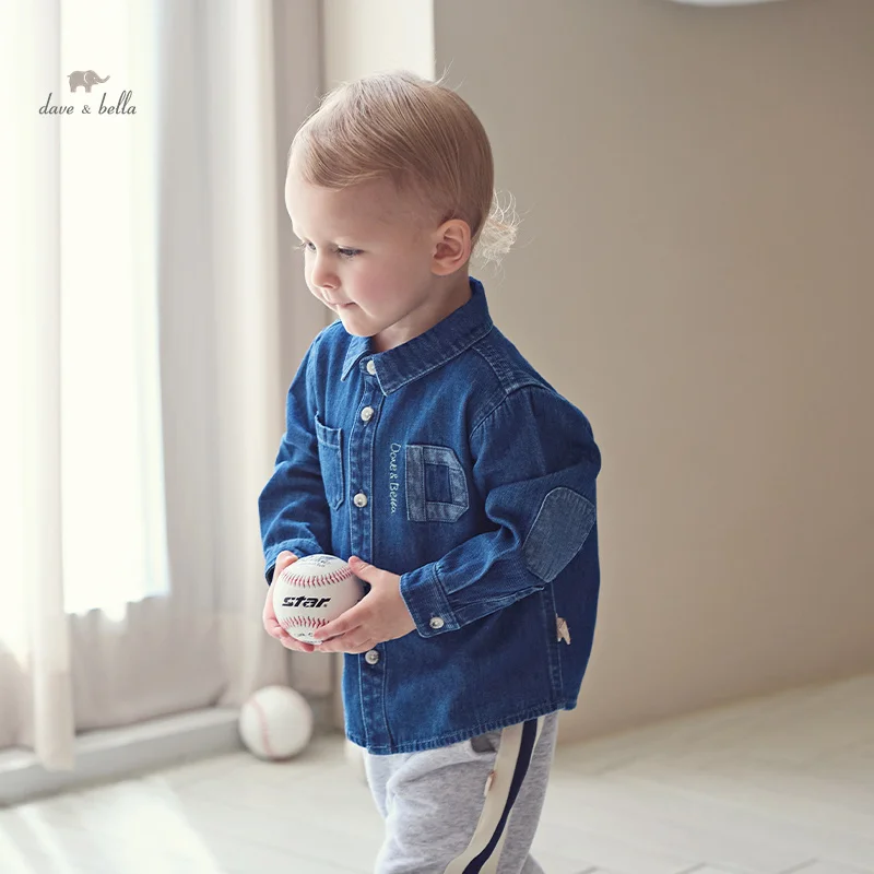 Dave Bella Autumn Kids Casual Fashion Denim Blue Clothes Children 100% Cotton Long Sleeve Shirt Boys Clothing DB3241664