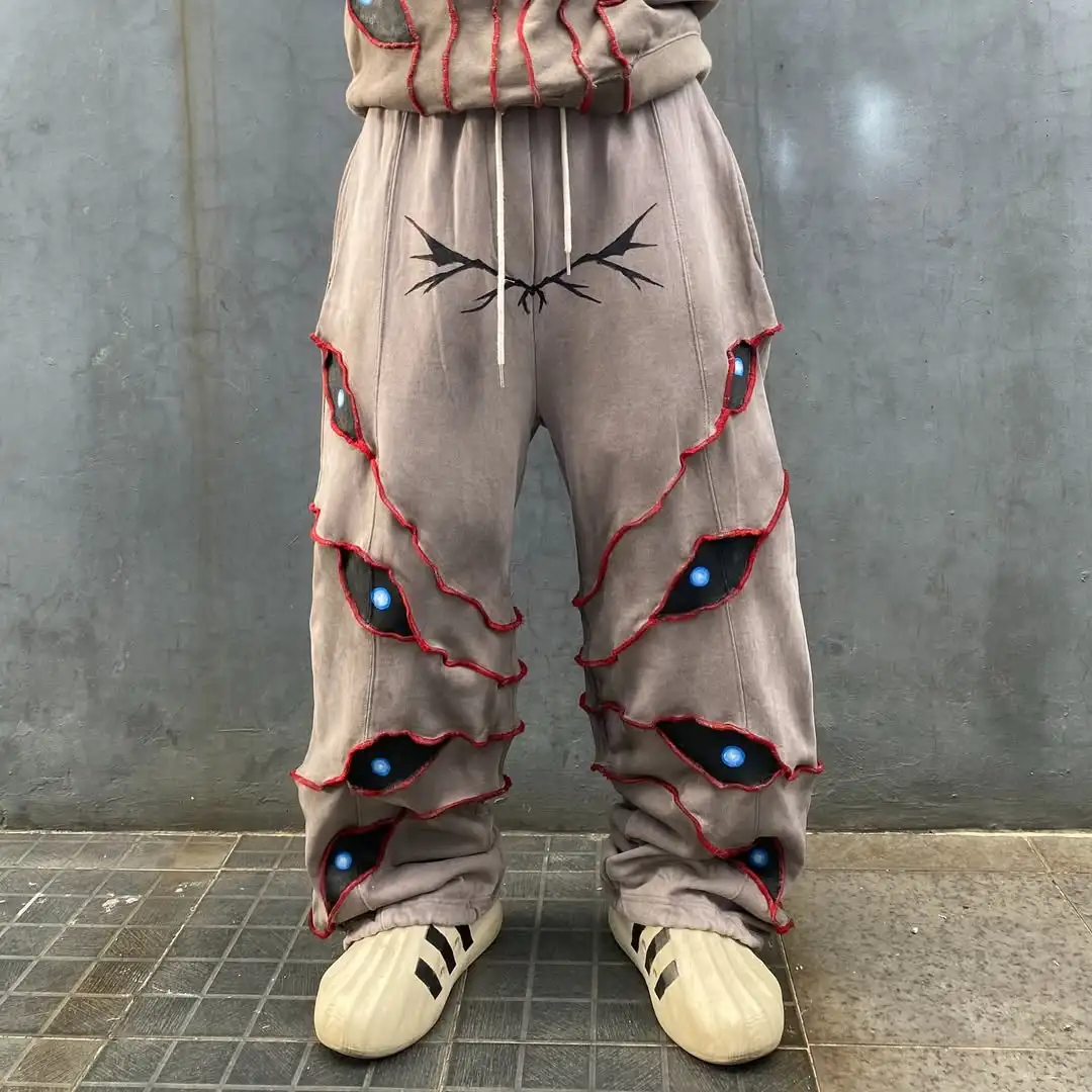 Y2k موضة عين الملاك التطريز السراويل الرجعية الهيب هوب الرجال النساء عداء ببطء الرباط Sweatpants كبيرة الحجم البضائع السراويل الشارع الشهير