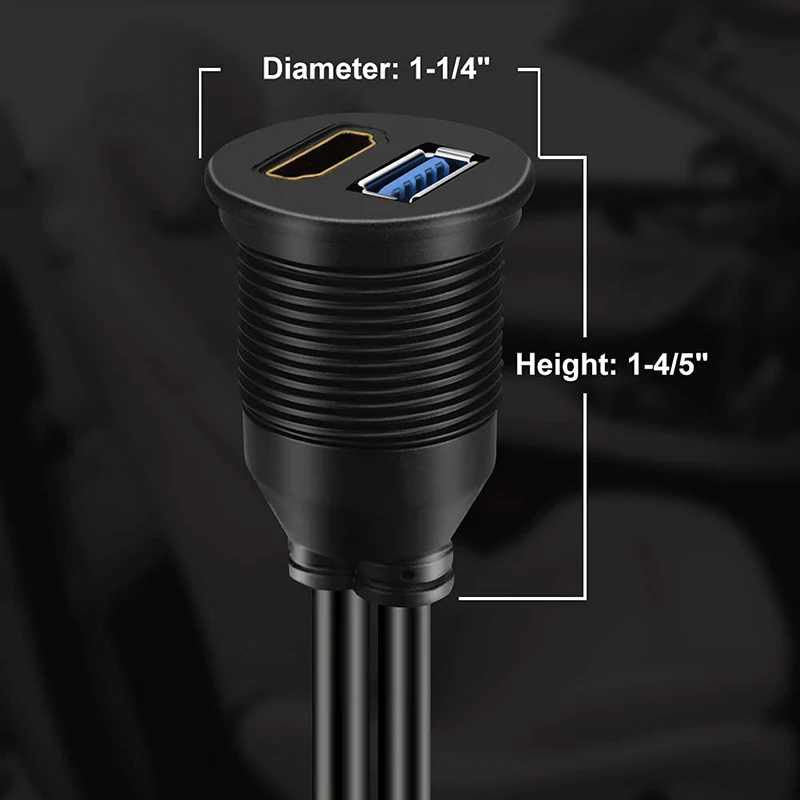 1m USB 3.0/USB 2.0 and HDTV Male-Female AUX Extension Dash Panel Waterproof Car Flush Mount Cable for Car Yacht Boat Motorcycle