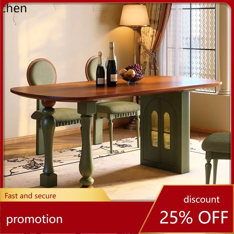 

ZML Solid Wood Dining Table Small Apartment High-End Rectangular Vintage Style Storage Dining Table and Chairs