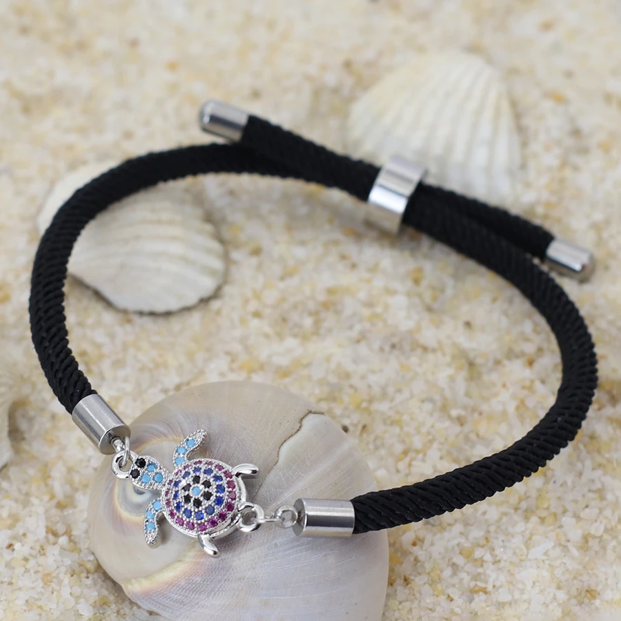 男性と女性のためのマリンスタイルのタートルブレスレット,ユニセックス,調節可能,ラグジュアリー,ジルコニアストリング,アウトドアビーチ,航海ラップ