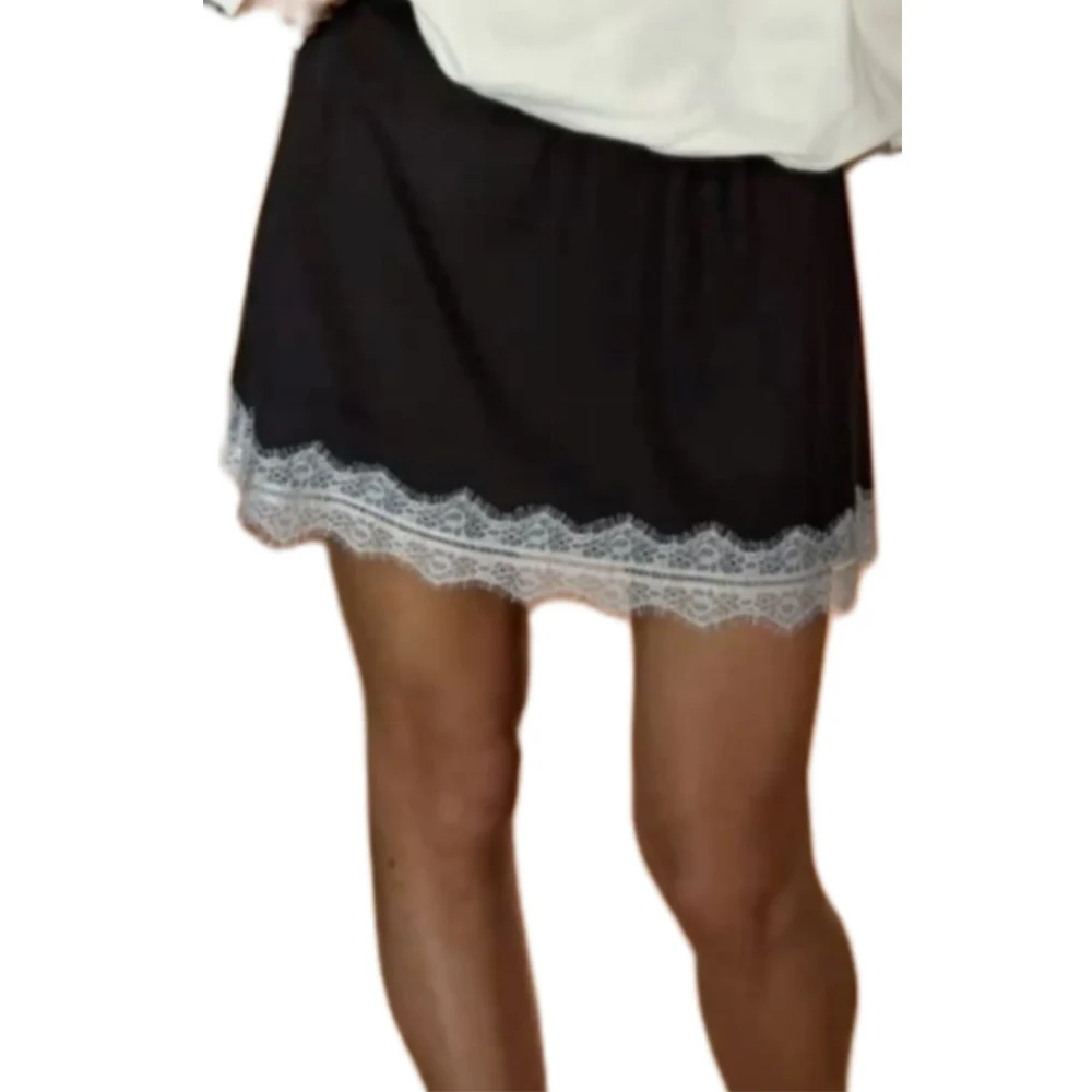 Vrouwen Vintage Y2K Fee Elegante Satijnen Effen Rokken Sexy Jaren '90 Esthetische Kanten Rand Elastische Taille Patchwork Casual Mini Rokken