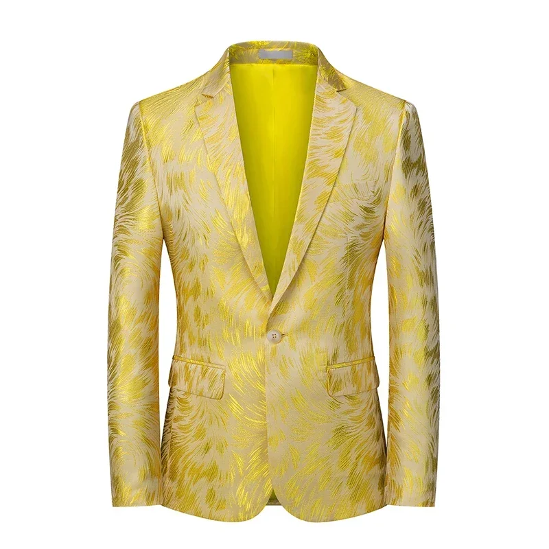 French Campus Light Luxury Men's Suit Gold Silk Embroidered BlazersBlazer Personalized Stage Handsome Performance Tuxedo Jacket