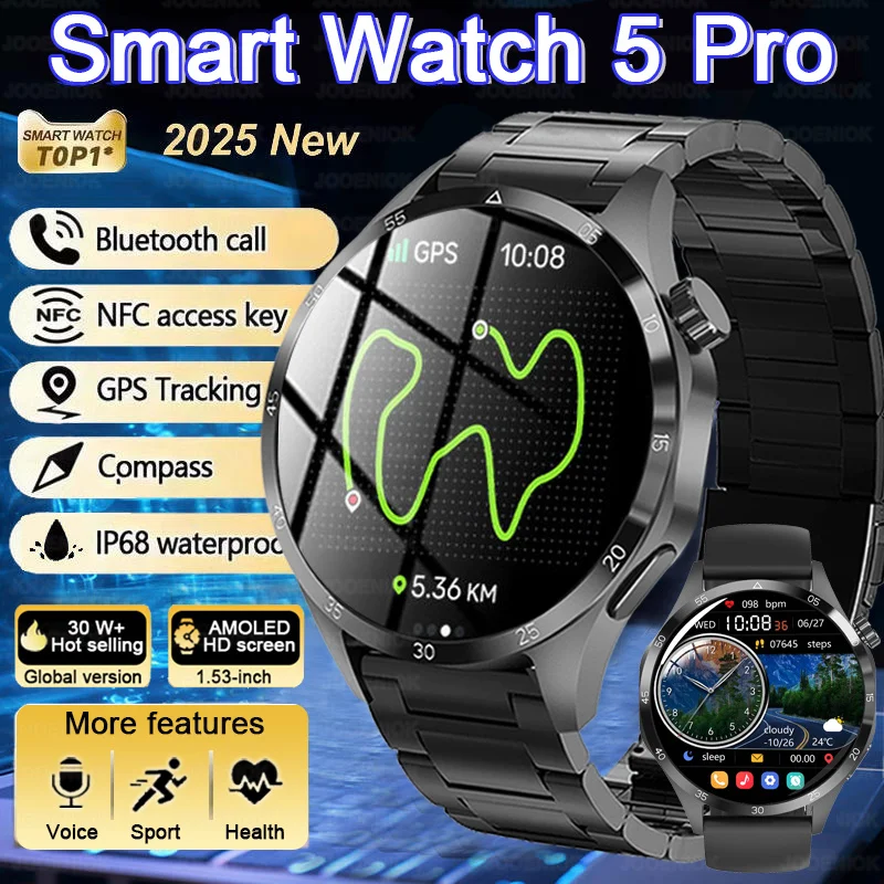 2025 New Outdoors Watch 4 Pro GPS NFC Smart Watch Men 360*360 AMOLED Screen Heart Rate Bluetooth Call Waterproof Man Smartwatch