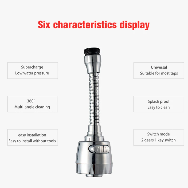 1/4pcs Stainless Steel Universal Water Tap Head 360 Degree Adjustment Faucet Extension Tube Water Saving Nozzle Filter Sink