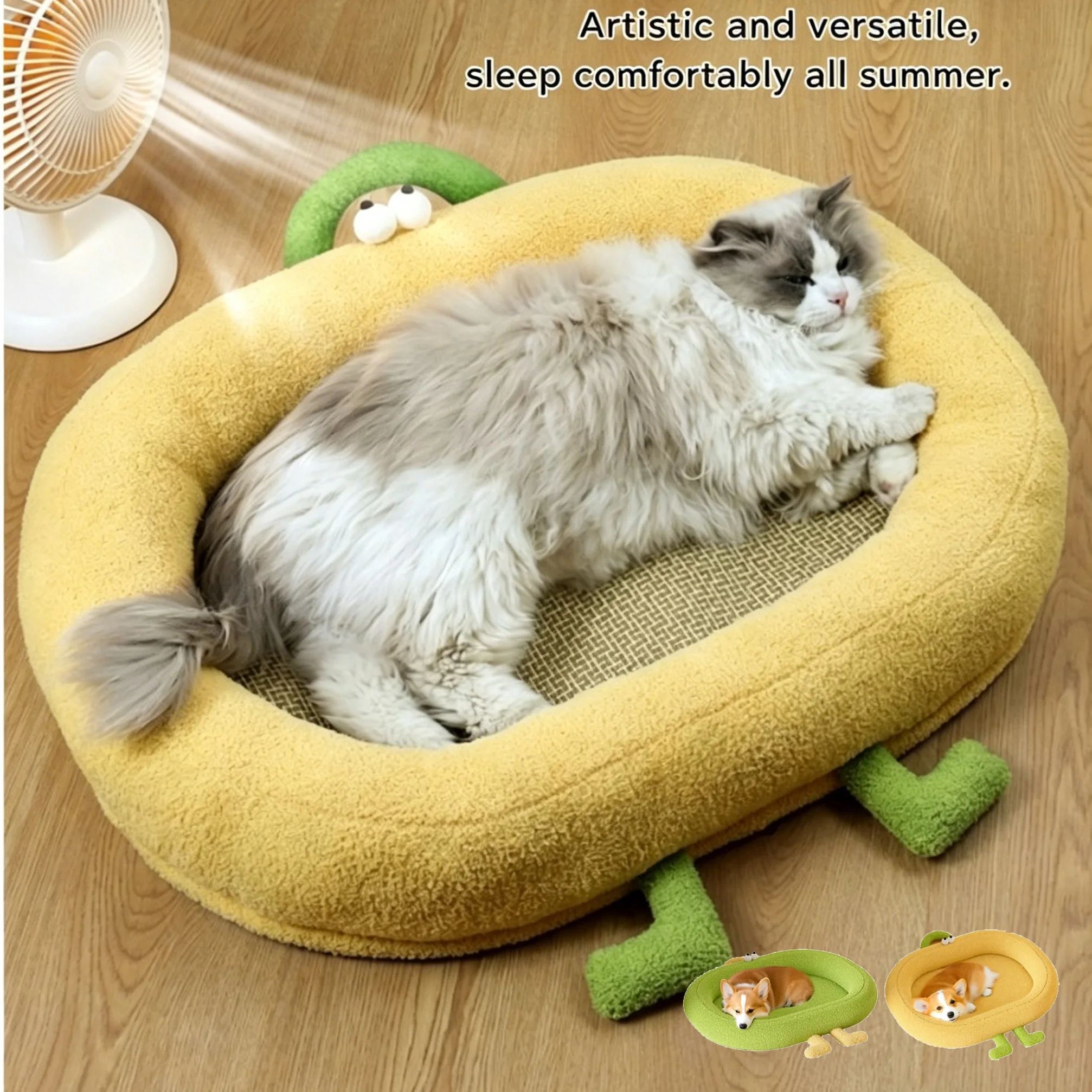 Colchoneta Refrescante de Ratán Tejido para Mascotas, Cama para Perros y Gatos con Disipación de Calor, Cojín Refrigerante Extraíble y Lavable para Mascotas