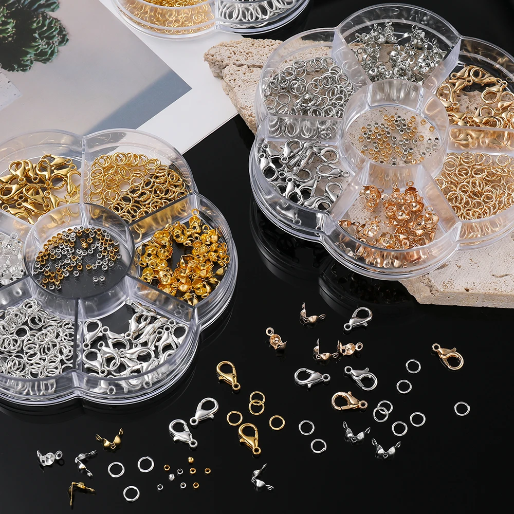 

420-820pcs/Box Lobster Clasp Jump Rings Connector Clasp Crimp End Beads for Bracelet Necklace DIY End Caps Jewelry Supplies