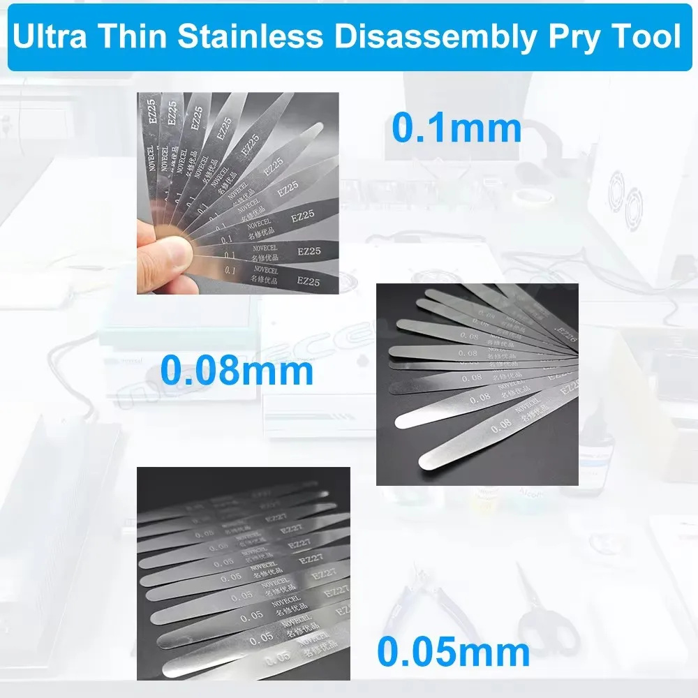 10pcs 0.05mm 0.08mm 0.1mm Ultra Thin Stainless Disassembly Pry Tool Curved Screen Separating Glass Screen Frame Removal