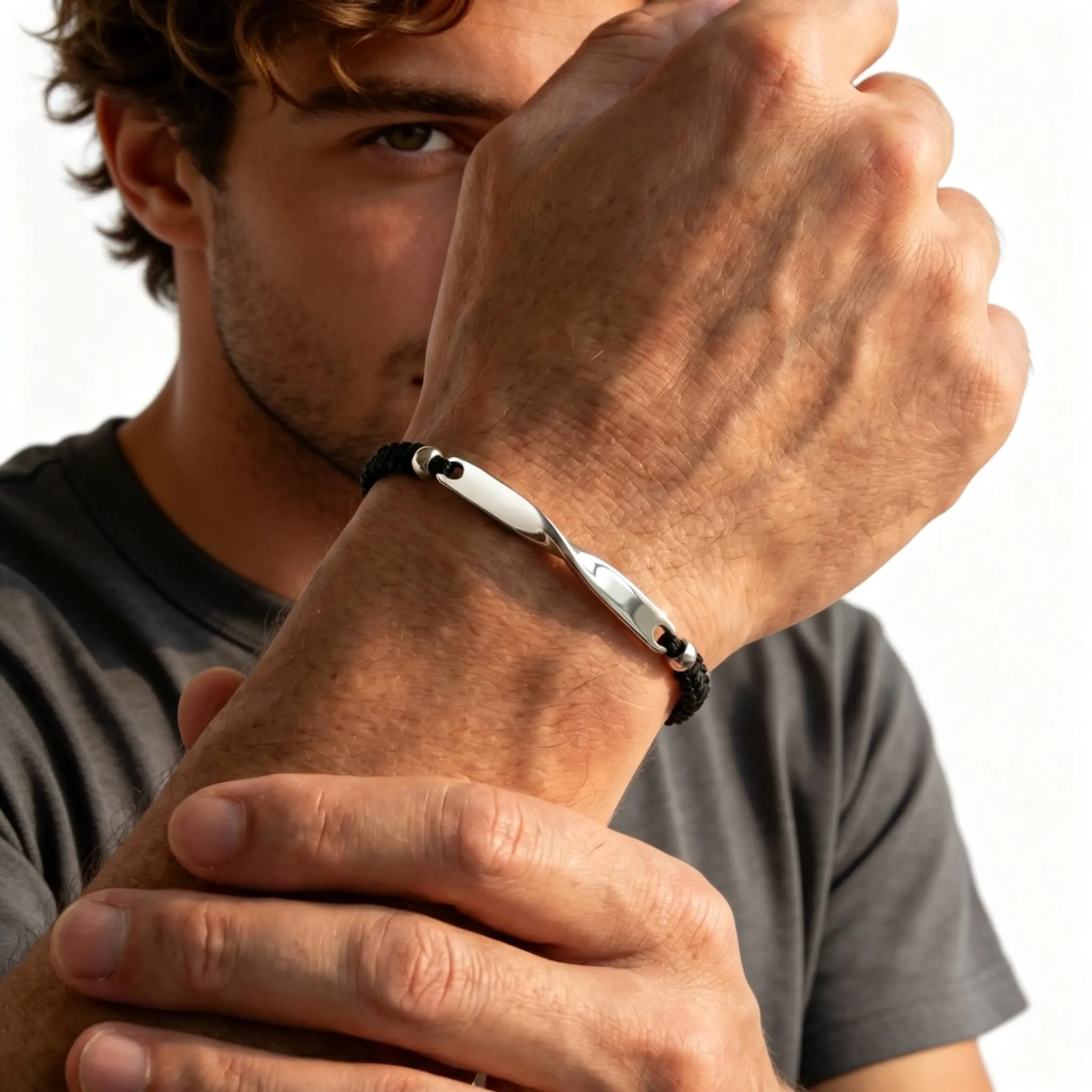 Mobius Couple Bracelet for Men Women,Waterproof Stainless Steel Nylon Rope Woven Adjustable Wristband,Anniversary Gift