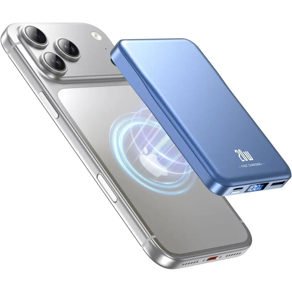 20W Fast Charging 10000mAh Portable Wireless Power Bank, Compatible with iPhone 17/16/15/14/13 Pro/Max/Air/Plus - Blue