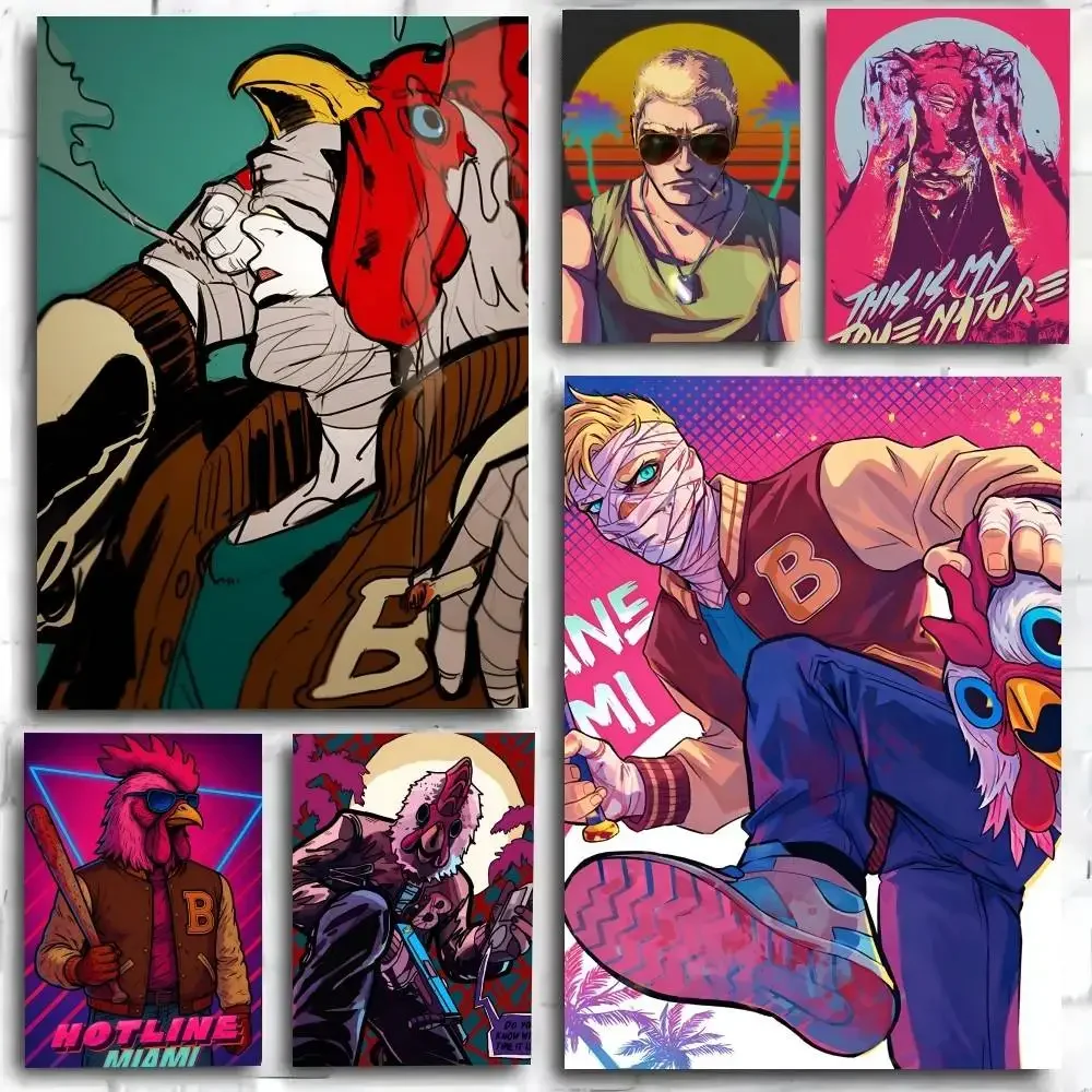 H-Hotline Miami Action Game   Poster Print For Bedroom Living Room Home Decor Cartoon Movie Wall Art HD Picture Mural