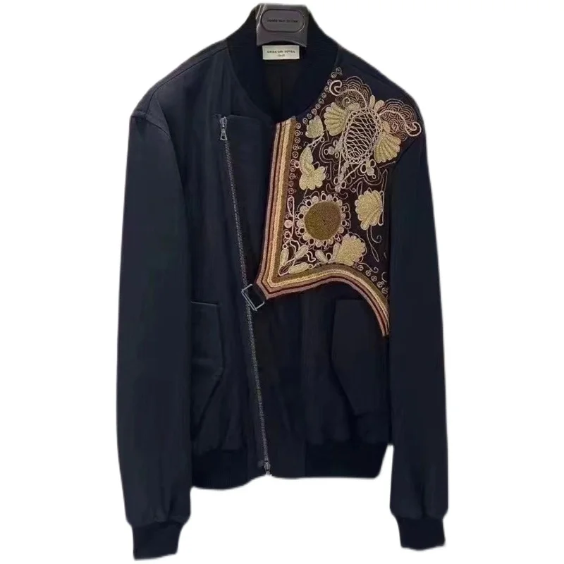 

NIGO MR Indian Silk Embroidery Model Jacket Top Black Fashion Vintage Luxury Stand Collar Zip Jacket Men's Clothing #NGTOP11281