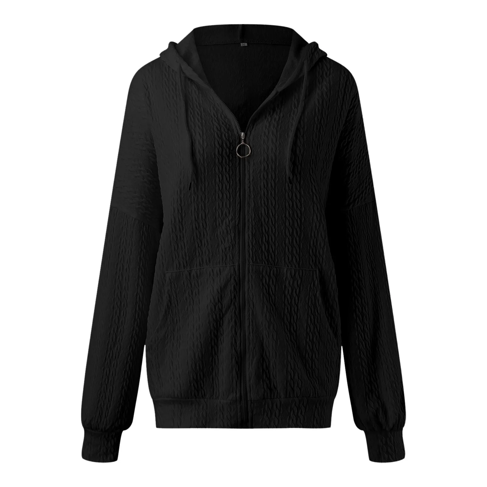 2024 New Women Jacquard Zip Up Hoodies Solid Color Jackets Y2k Hoodie Long Sleeve Drawstring Pocket Elegant Sweatshirt