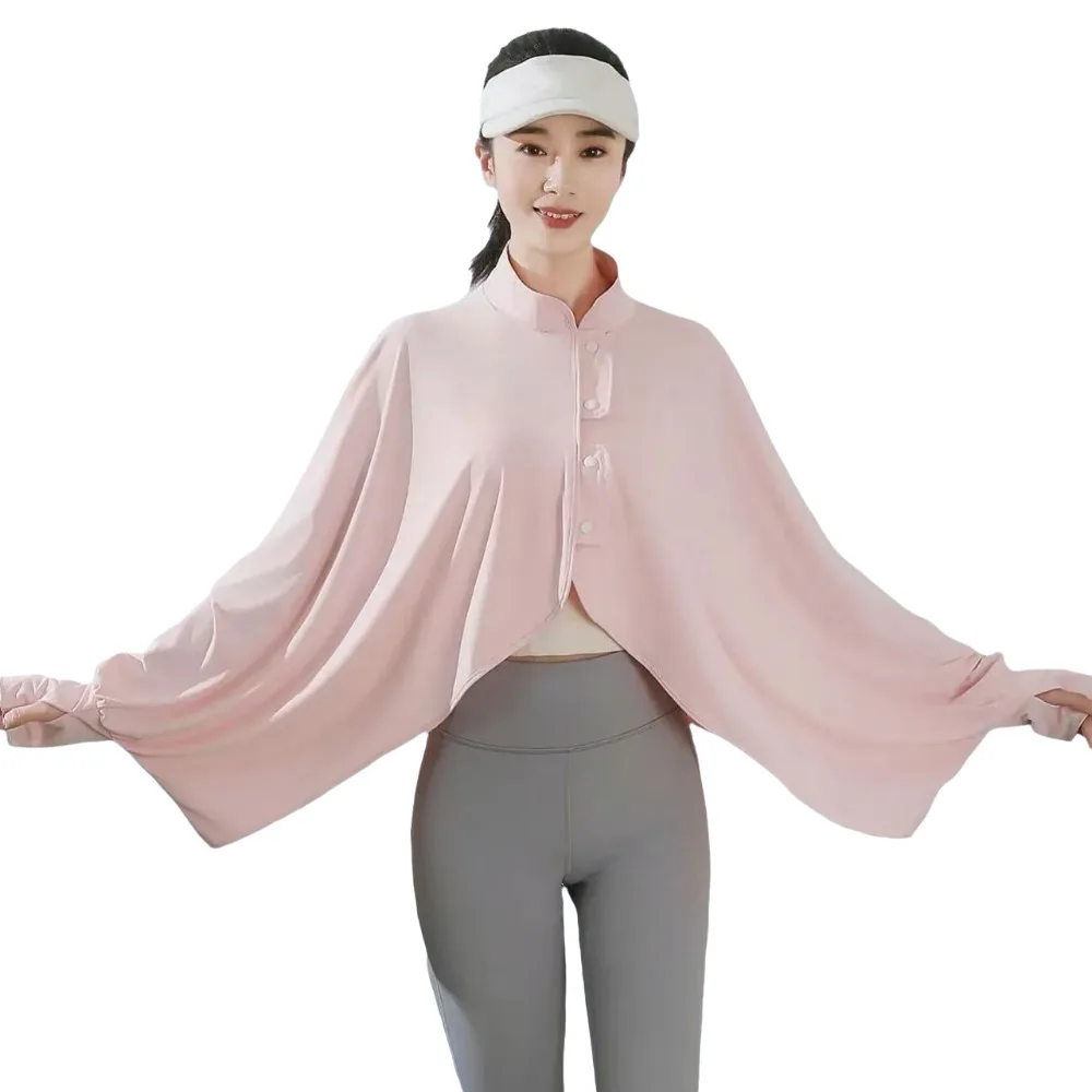 Solid Color Summer Sunscreen Shawl Long Sleeve Simple Sun Protection Clothing Breathable Lightweight Ice Silk Cape Running