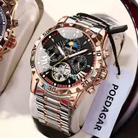 POEDAGAR, reloj mecánico automático de lujo para hombre, Tourbillon hueco, reloj masculino luminoso resistente al agua, relojes de negocios con fecha semanal para hombre