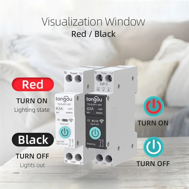 Excellent-TONGOU DC WIFI Smart Circuit Breaker 63A DIN Rail For Smart Home Wireless Remote Control Switch By APP White