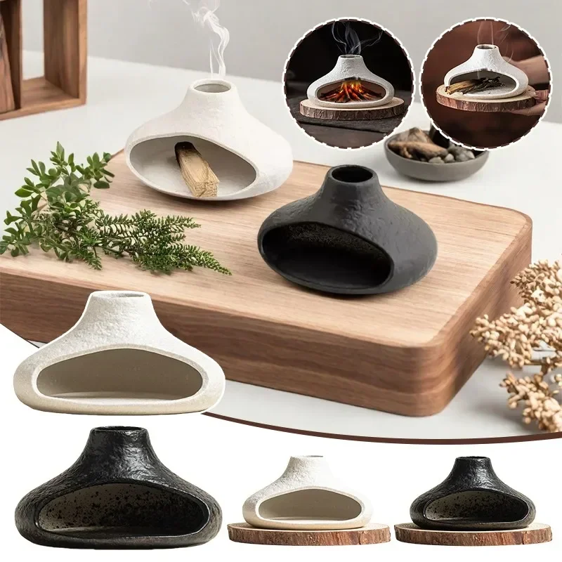 1PC Ceramic Incense Burner Mini Fireplace For Meditation Bedroom Nightlight Prevent Dry Burning Yoga Spa Incense Burner
