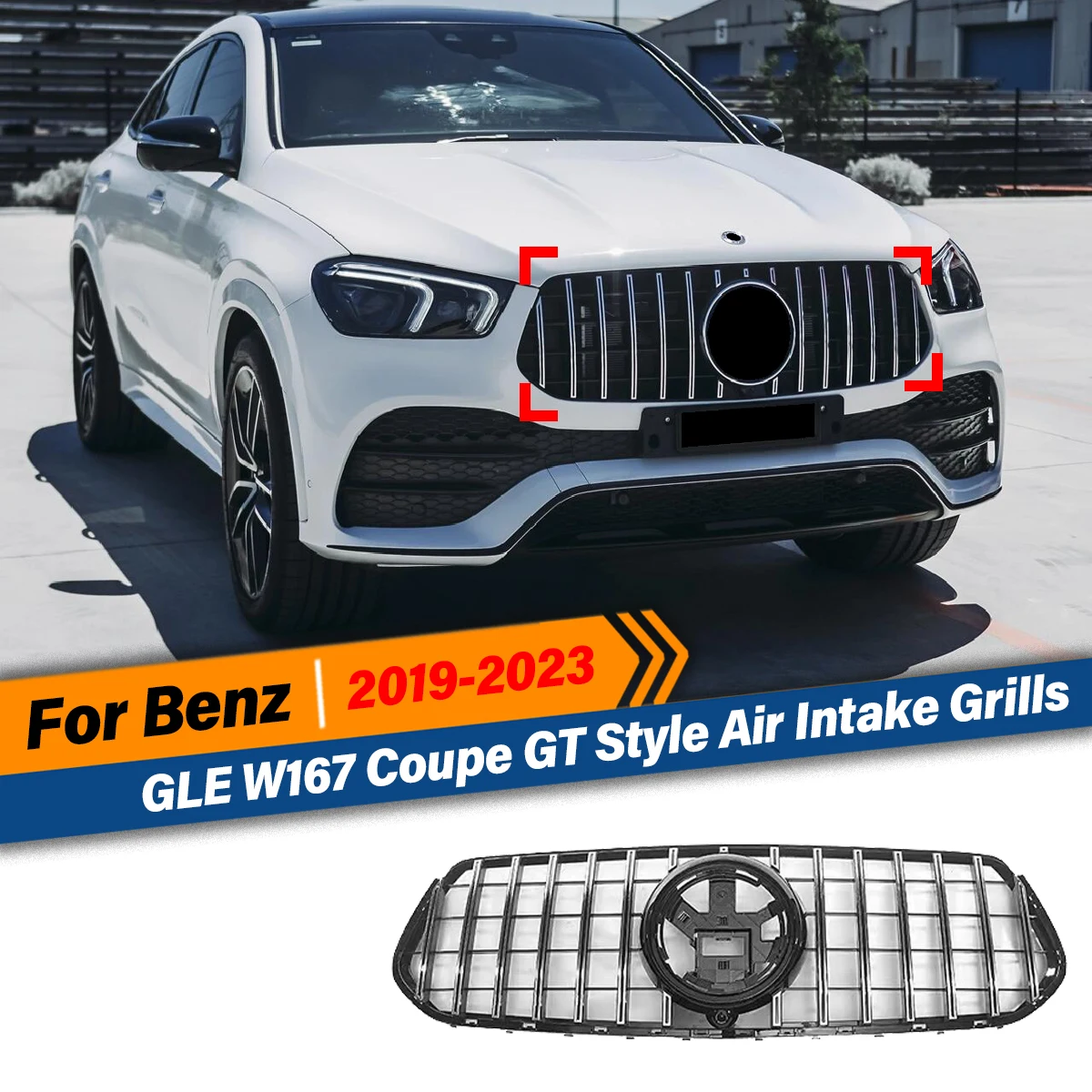 

For Mercedes Benz GLE W167 Coupe 2019 2020 2021 2022 2023 Front GT Sport Style Racing Radiator Grills Air Intake Grills Body Kit