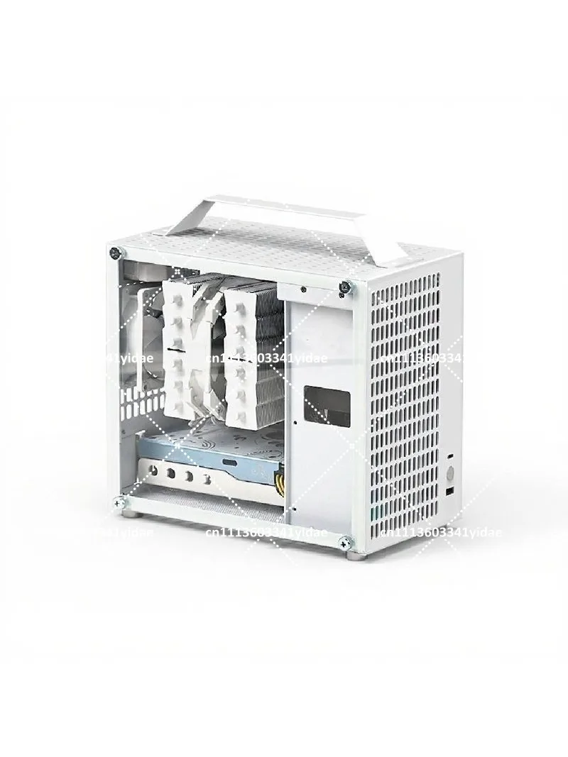 Mini ITX Computer Case Portable All-Aluminum Desktop Chassis with Transparent Side Panel Supports SFX Power Supply