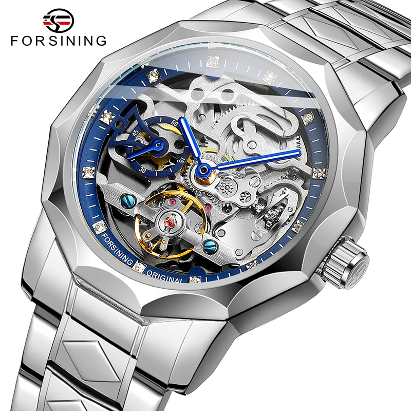 Imagem -06 - Forsining Relógios Automáticos para Homens Design de Luxo Diamante Esqueleto Tourbillon Pulseira de Aço Inoxidável Mecânica Masculino Relógios de Pulso