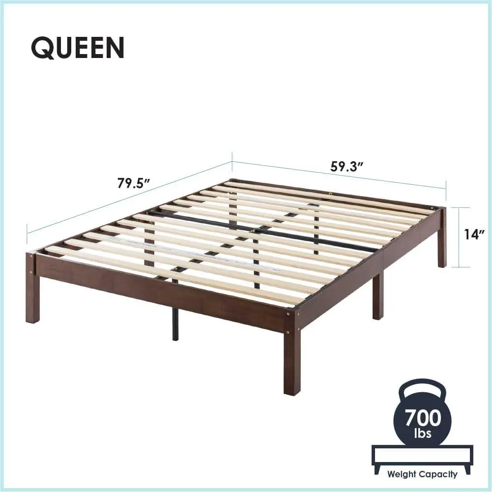 Asher 14 Inch Bamboe Houten Bed Met Houten Latten, Geen Boxspring Nodig, Eenvoudige Montage, Koningin, Koffieplatform