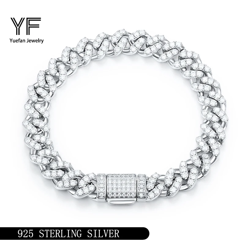 

S925 Серебряный муассанит браслет с кубинскими звеньями 6 ~ 8,5 дюймов ювелирные изделия в стиле хип-хоп персонализированная настройка подарок на день Святого Валентина