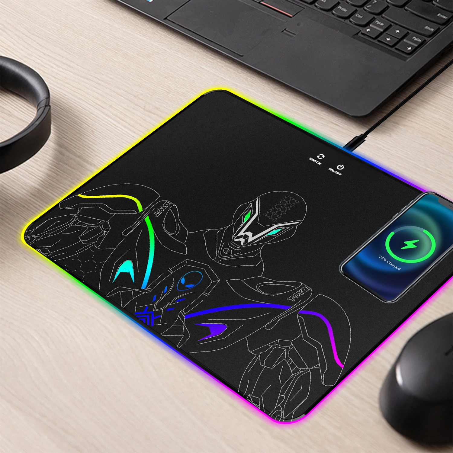 Large RGB Gaming Mouse Pad with 15W Wireless charging,Non-Slip Base Game Mousepad PC Computer Keyboard Pad Mat