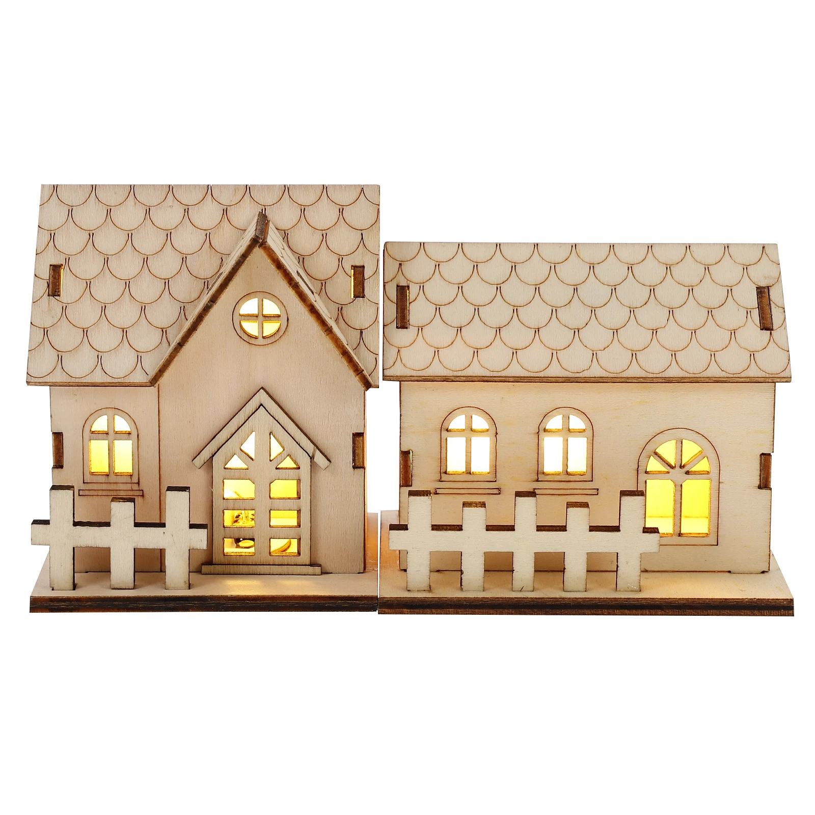 

2Pcs Christmas Wood Ornaments Luminous Log Cabins with Flat Bottom for Indoor Decorative Use in Living Room Bedroom Dining