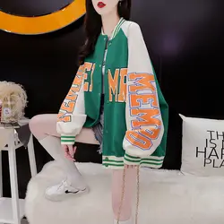 Women Plus Size Sweatshirt Cardigan Women Contrast Color Loose Baseball Jacket