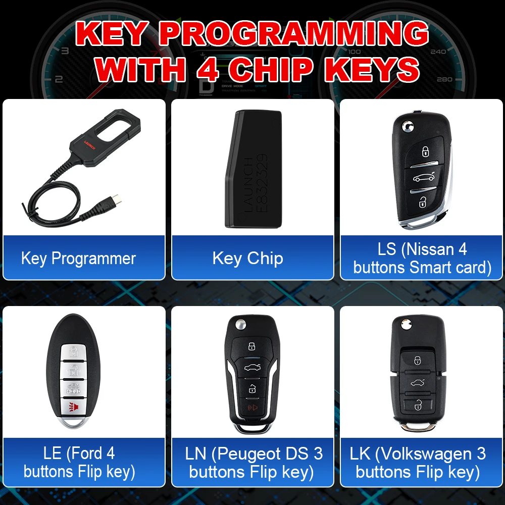 Programmeur de clés LAUNCH X431, ensemble de 4 clés, outils de programmation IMMO, compatible avec X431 PAD V/ IMMO ELITE/IMMO PLUS /PROG 3