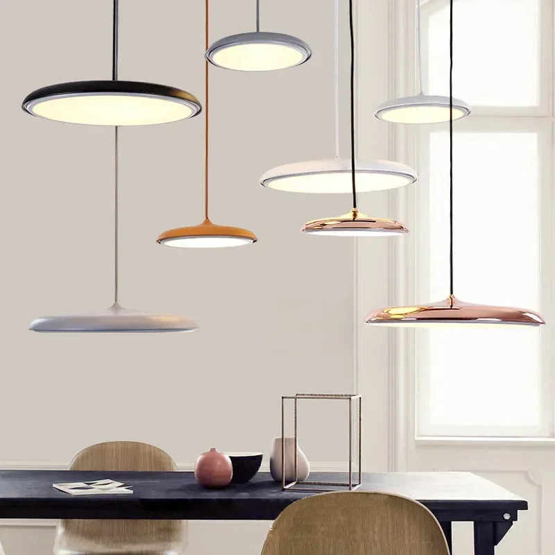 

Modern Nordic Simple LED Personality Pendant Light Danish Art Metal Flying Saucer Pendant Lamp Hanging Lamps for Dinning Room