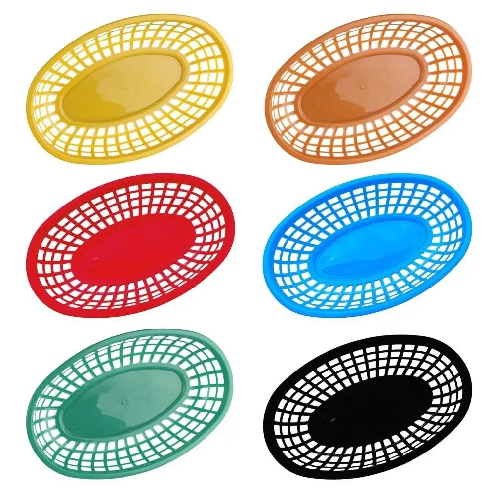 

F2 7PCS/Lot Fries Burgers Plastic Food Baskets Snack Colorful Oval Shape Basket Serving Reusable Bread Plate Restaurant Supplies