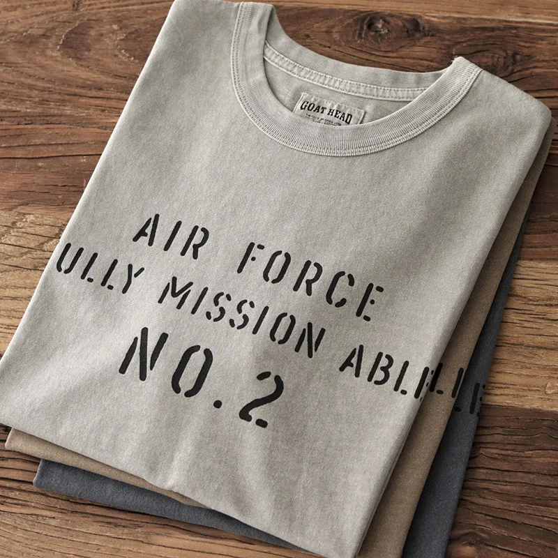 Summer American Retro Military Style Letter Printed T-shirt Men's Fashion 100% Cotton Short Sleeve Washed Old Loose Casual Tops