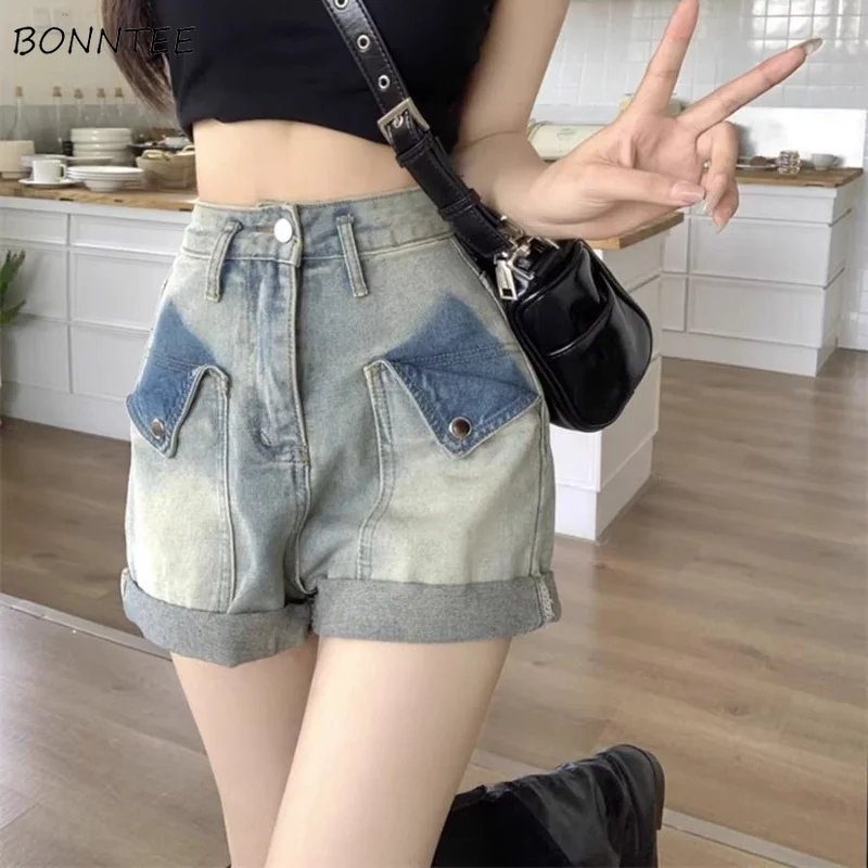 Denim Shorts Women Vintage Summer Stylish All-match High Waist Casual Trousers Hotsweet Girls Design Seductive Patchwork Temper