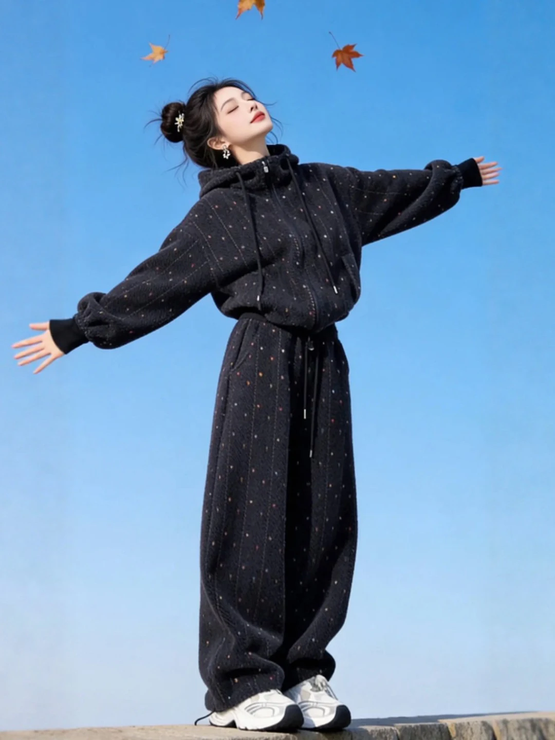 

Korean Style Lazy Hat Casual Pants Two-Piece Set Youthful Spring 2026 Comfortable Cotton Long Sleeve High Waist Fit Women