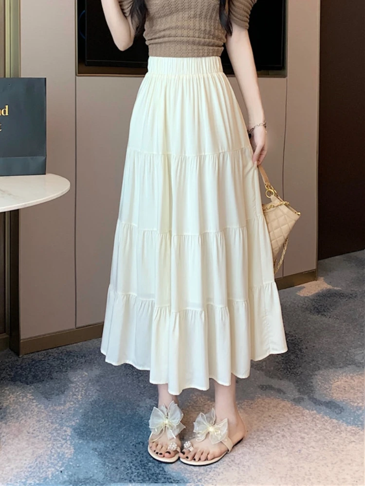 High Waist A-Line Midi Skirt Women's Summer plus Size Slimming Design Elastic Hip Covering Half-length Cake Skirt
