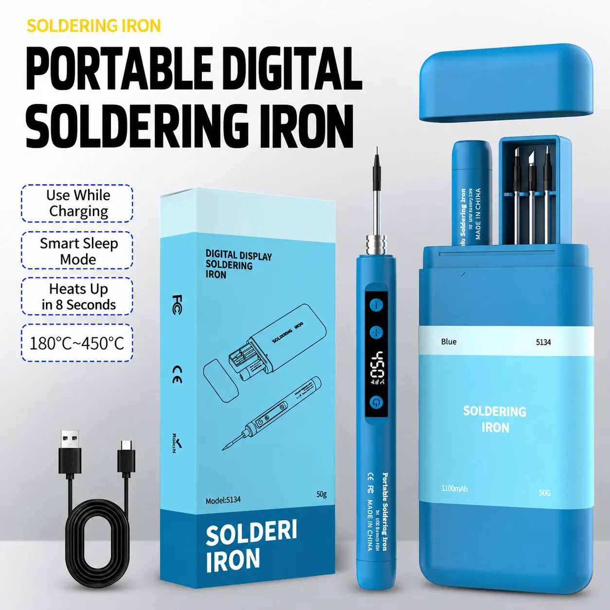 USB Rechargeable Cordless Soldering Iron Kit Digital Display Portable Welding Tool for Electronics DIY Home Repair