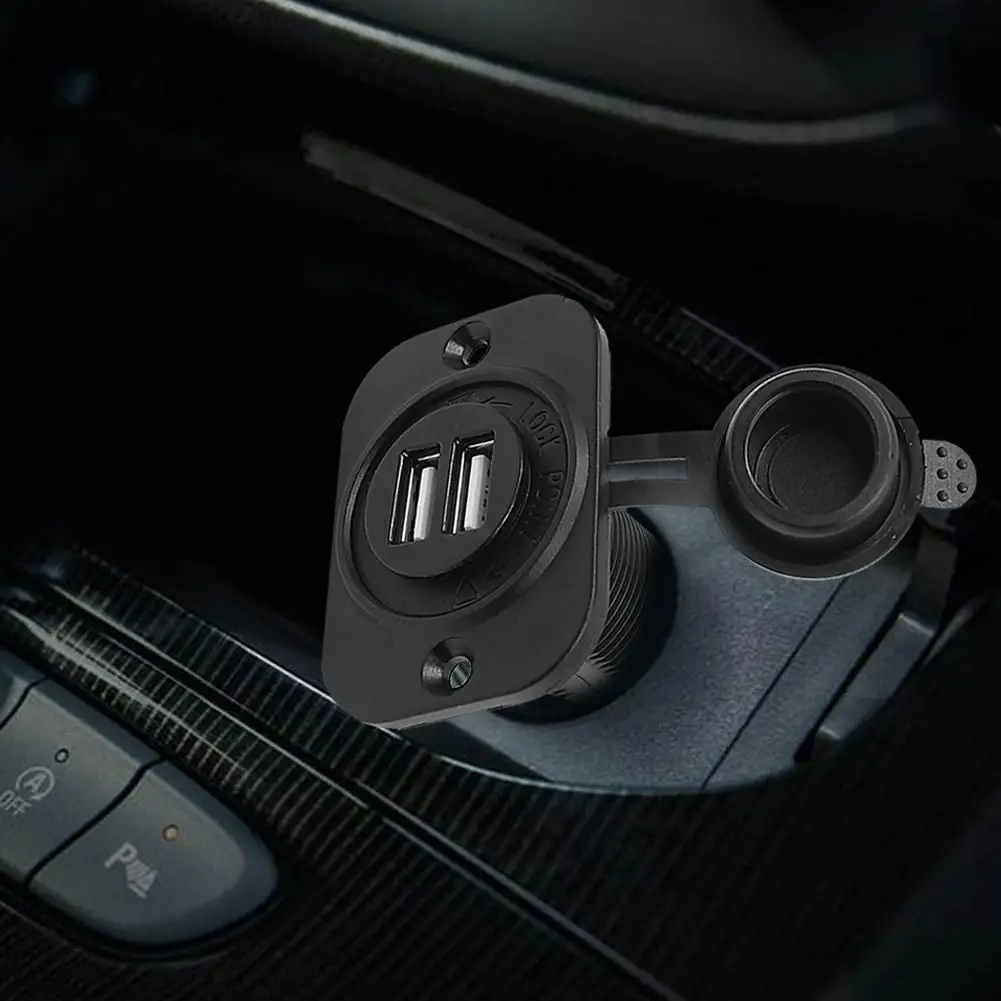 USB Charger Personal Car Dual USB Socket Power Adapter w/ Waterproof Cover Outdoor Parts Decoration for 12V Car Marine