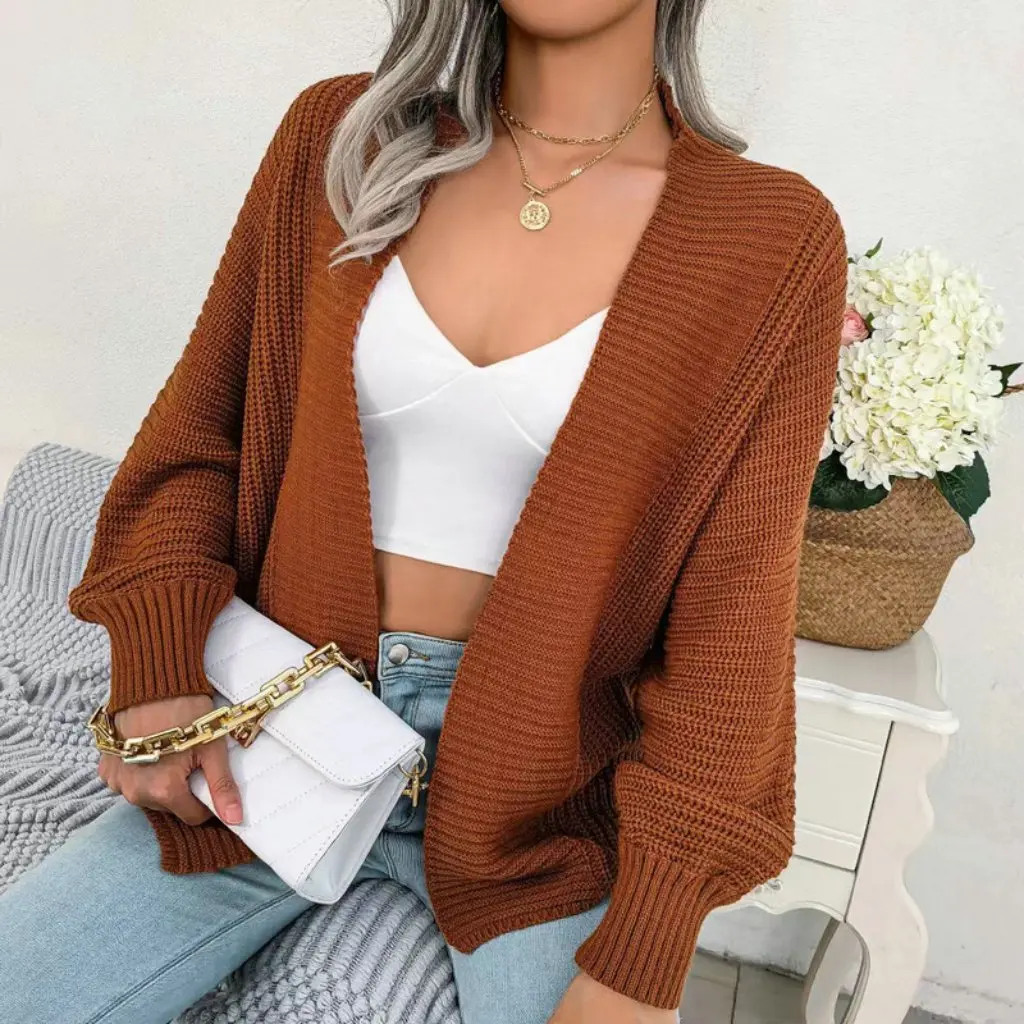 

Women's Fashion Solid Color Batwing Sleeve Knitted Cardigan Sweater Loose Casual Style Independent Station