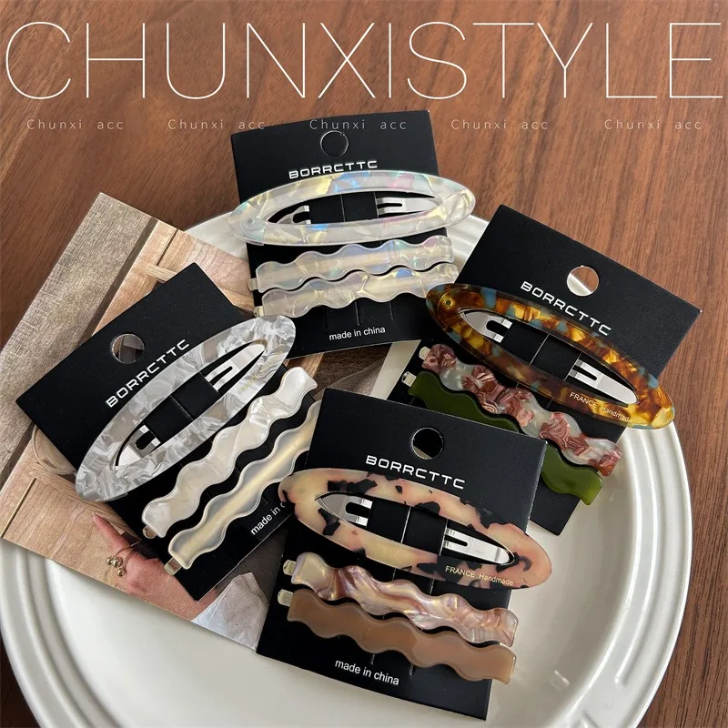 

Wavy Oval Acetate Hair Clips Set 3pcs Simple Side Clips for Bangs Flyaway Hair Non Slip No Damage Soft Cute Women Daily Use