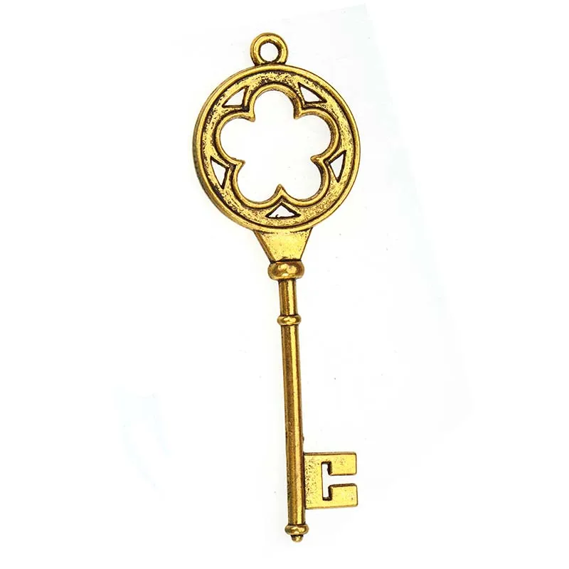 5pcs Antique Gold Plated Charms Handcrafts Parts Accessories NecklaceS Large 78mm Keys Metal Pendant Jewelry Materials Wholesale