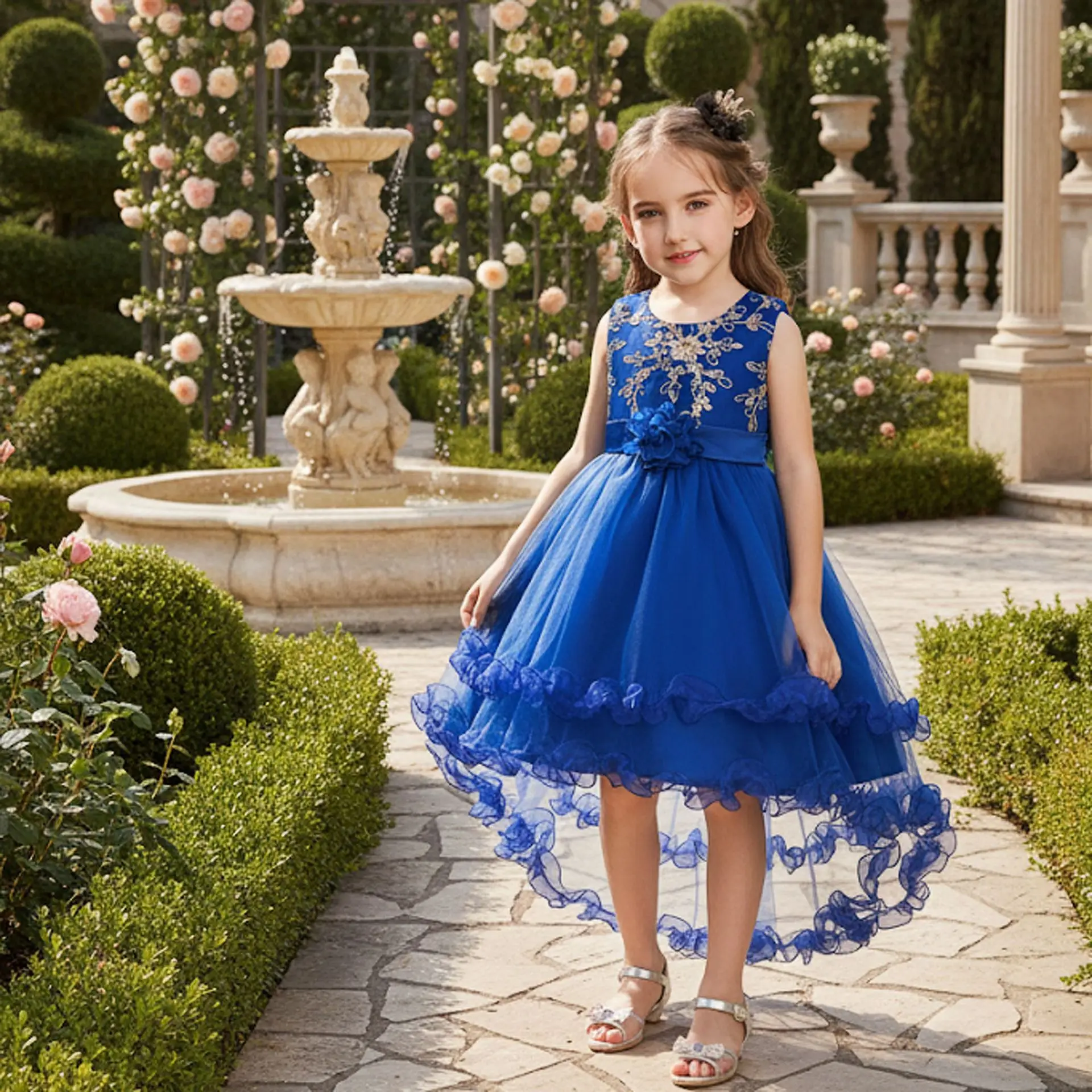 2026 European Style Children's Show Trailing Dress Medium-sized Children's Flower Princess Dress With Sequined Embroidered Skirt
