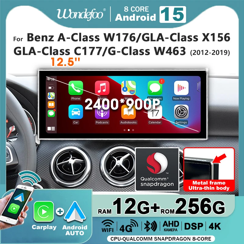 Image of 2400*900P 12,5'' Ultra-dünner Bildschirm Qualcomm Snapdragon 8-Kern Wireless CarPlay Android 15 Autoradio für Mercedes-Benz A-Klasse W176 GLA X156 CLA C117 2-DIN Autoradio Stereo GPS Navigation 4G LTE
