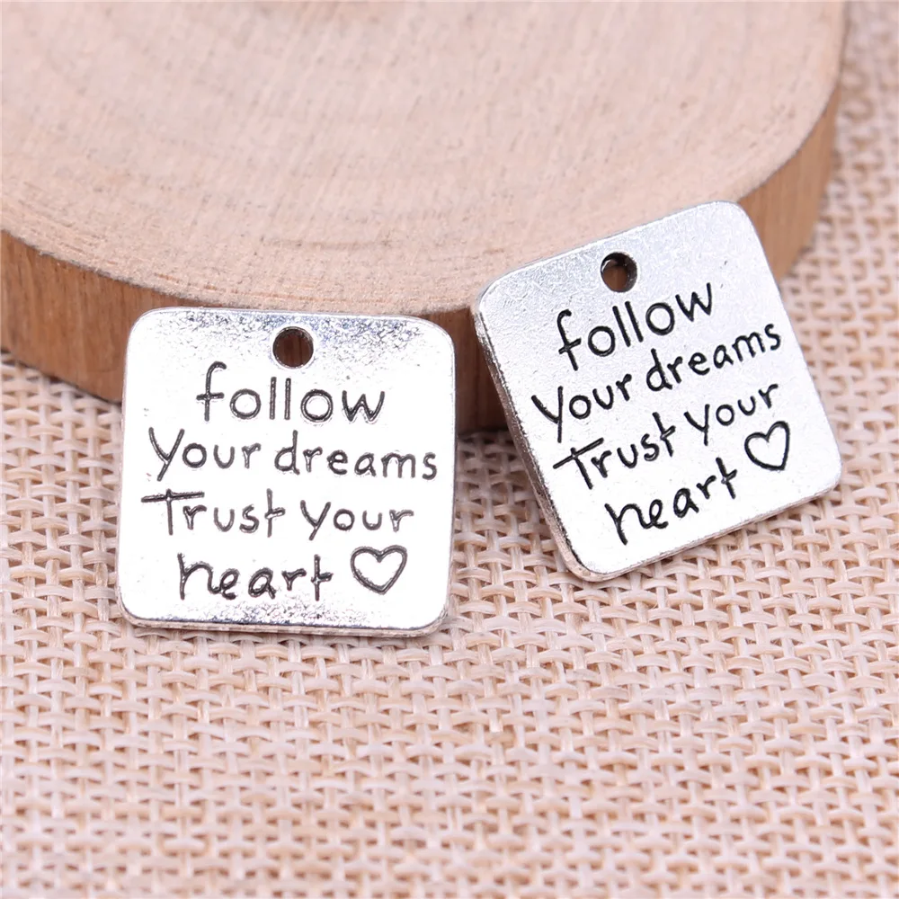 10pcs/lot--19x19mm Follow Your Dreams Vintage Charms Trust Heart Pendants For Jewelry Making Supplies Accessories Diy Keychain