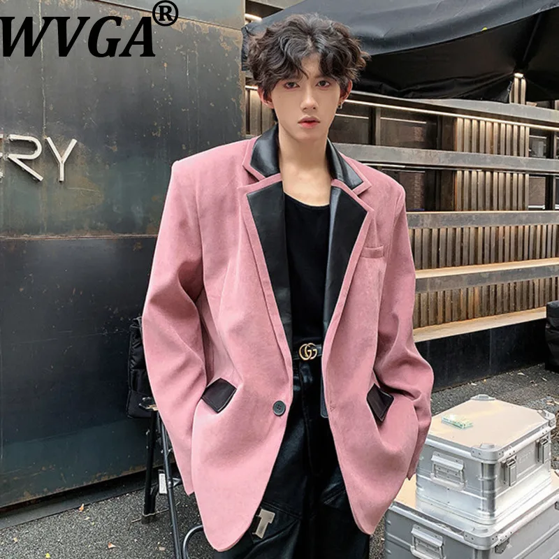 WVGA Spring Autumn New Men's Tide Patchwork Trendy Turn-Down Collar JacketS Niche Chic Casual Long Sleeved Blazer Ins Y2K W20532