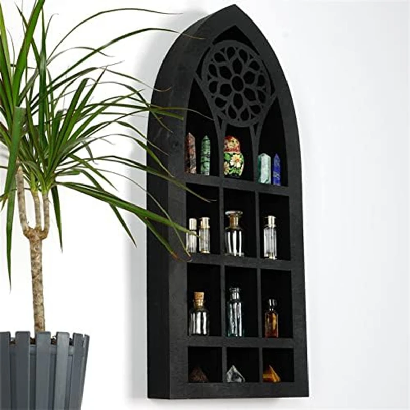 Wall Mounted Floating Shelves Old Church Window Crystal Wall Shelf Wall Hanging Gothic Boho Black Essential Oil Shelf Durable