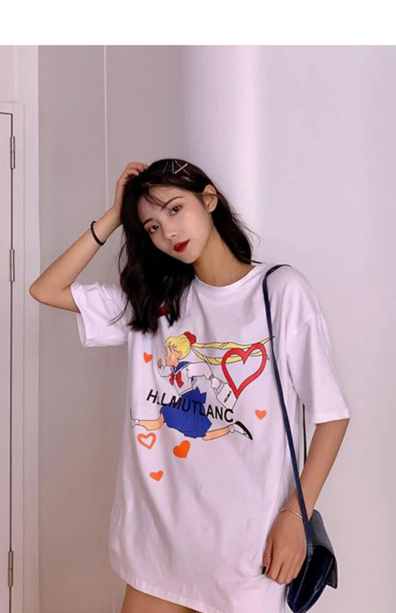 Summer New Sailor Moon Cartoon Short Sleeve Shoulder T-Shirt Women\'s Loose Half Sleeve Top Trendy New