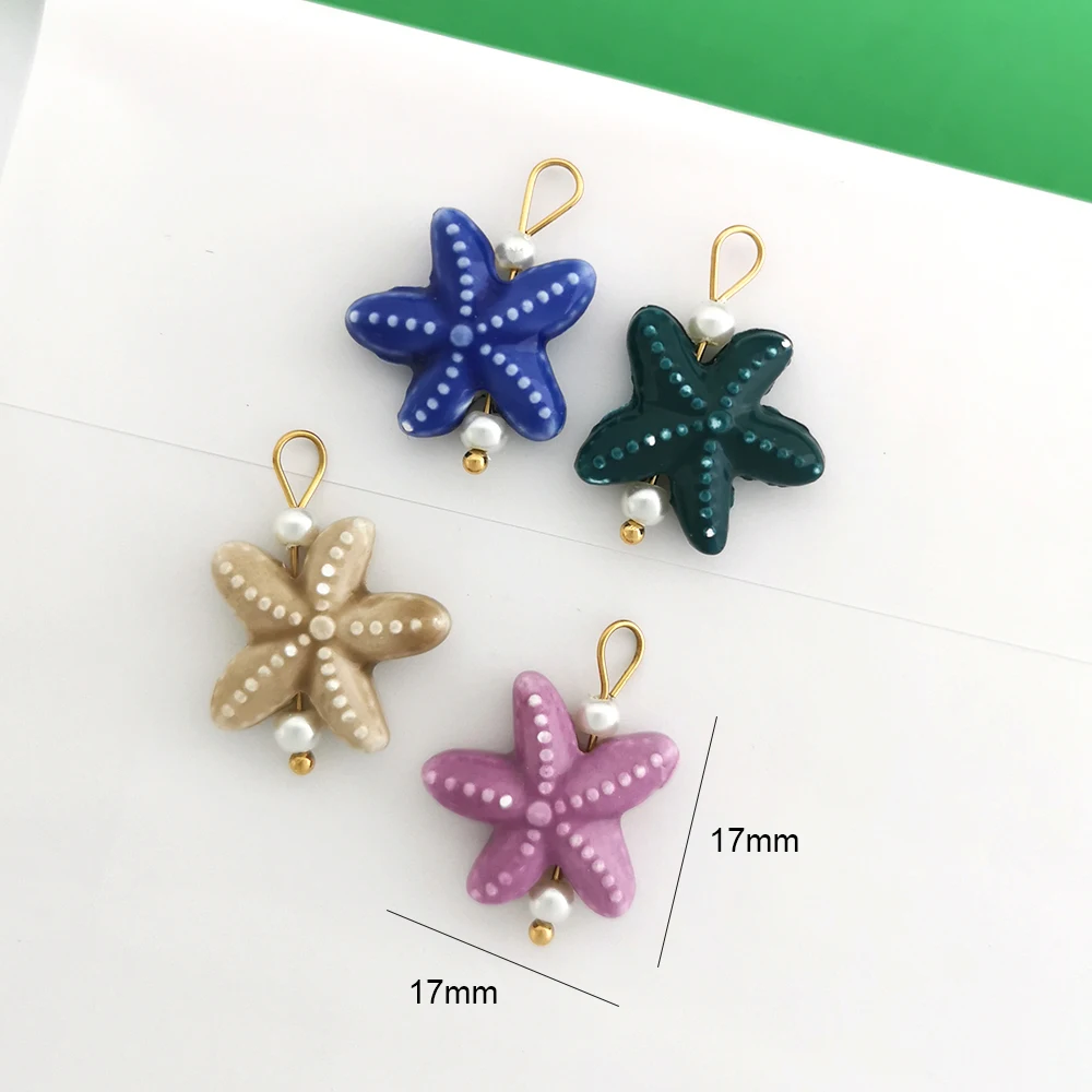 Tree Sea Star Finsh Ceramics Pendant Butterfly Turtle Charm Handmade Necklace Stainless Steel PVD Imitation Pearl Wholesale