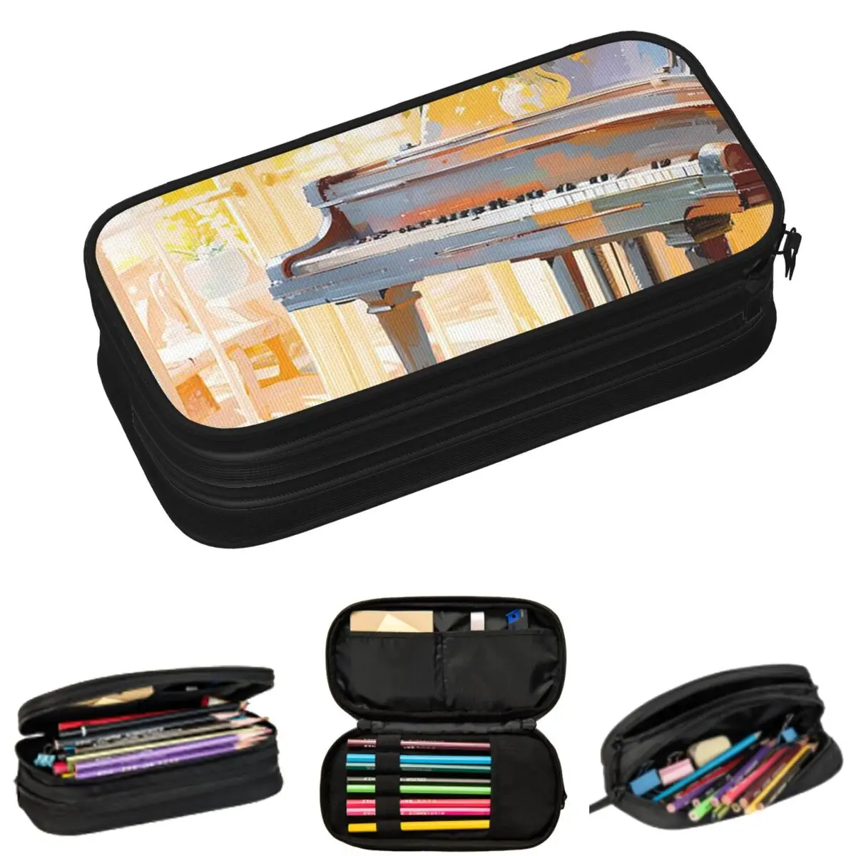 

Пеналы для карандашей с изображением синего пианино в стиле масляной живописи, подарки для студентов, пенал-коробка, сумка для карандашей, вместительный пенал для хранения