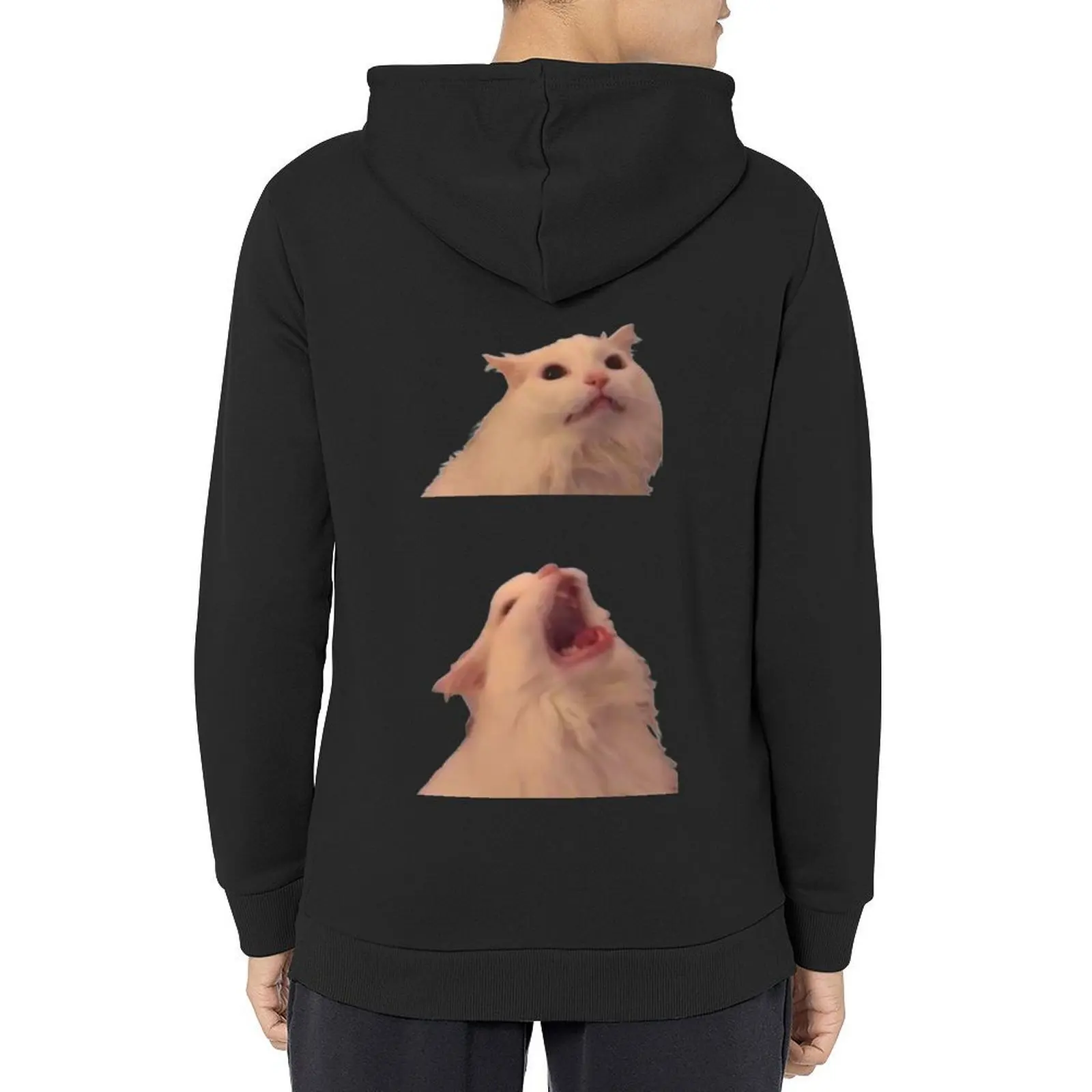 White Cat Screaming Meme Hoodie men clothes men's coat men clothing anime clothes new in hoodies